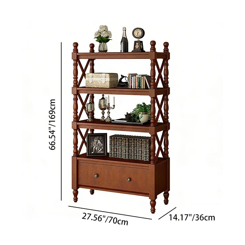 Traditional European Rubberwood MDF Rectangular Bookshelf 2/3/4/5-Tier For Living Room