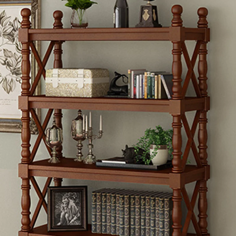 Traditional European Rubberwood MDF Rectangular Bookshelf 2/3/4/5-Tier For Living Room