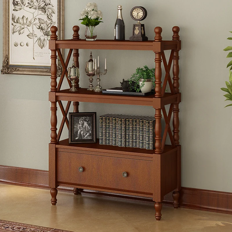 Traditional European Rubberwood MDF Rectangular Bookshelf 2/3/4/5-Tier For Living Room