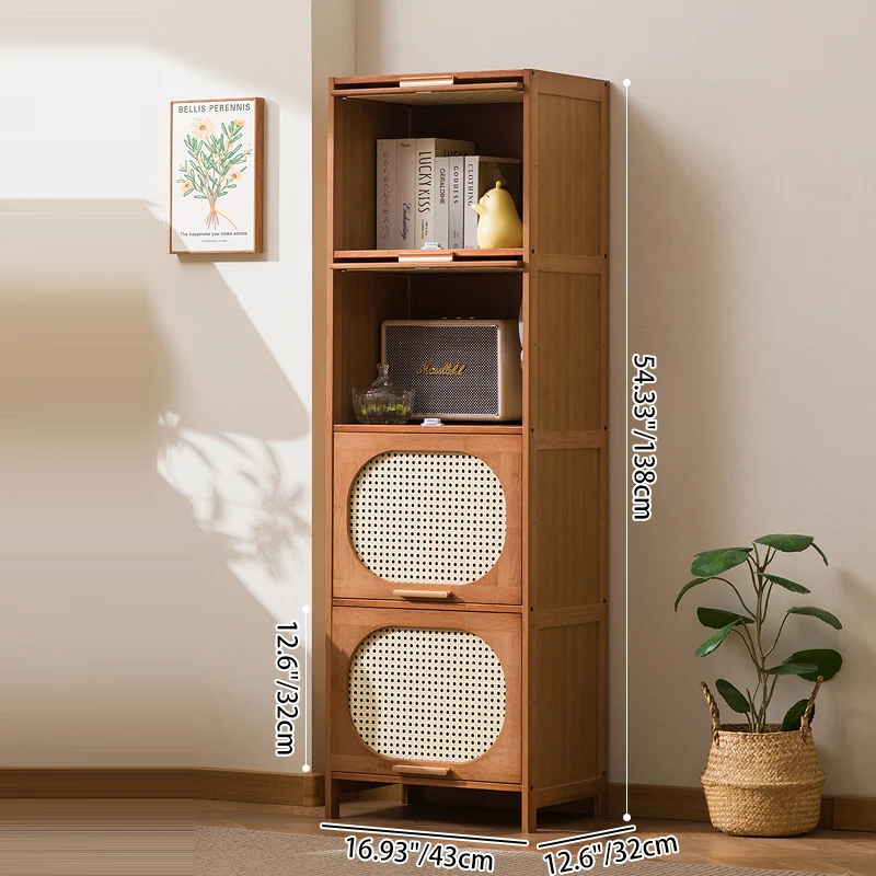 Traditional Chinese Bamboo Plastic Rattan Openwork Square Storage Cabinet 1/2/3/4/5-Storage For Living Room