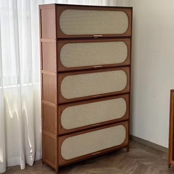 Traditional Chinese Bamboo Plastic Rattan Openwork Square Storage Cabinet 1/2/3/4/5-Storage For Living Room