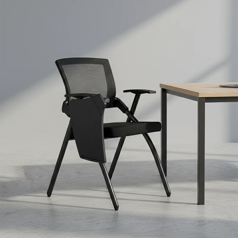 Modern High-Resilience Foam Mesh Desk Chair - Rectangular Cross-Leg Design Foldable Armrest & Writing Tablet Arm Office Chair For Home Office