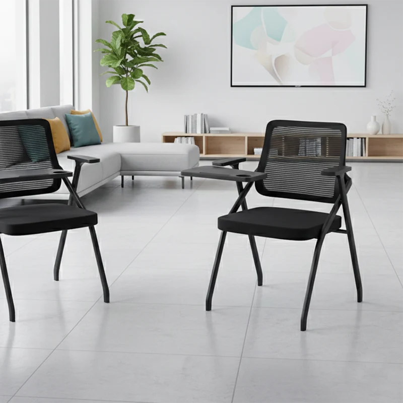Modern Breathable High-Resilience Foam Mesh Desk Chair - Rectangular Extendable Armrest Rotating Writing Tablet Arm Foldable Office Chair For Home Office