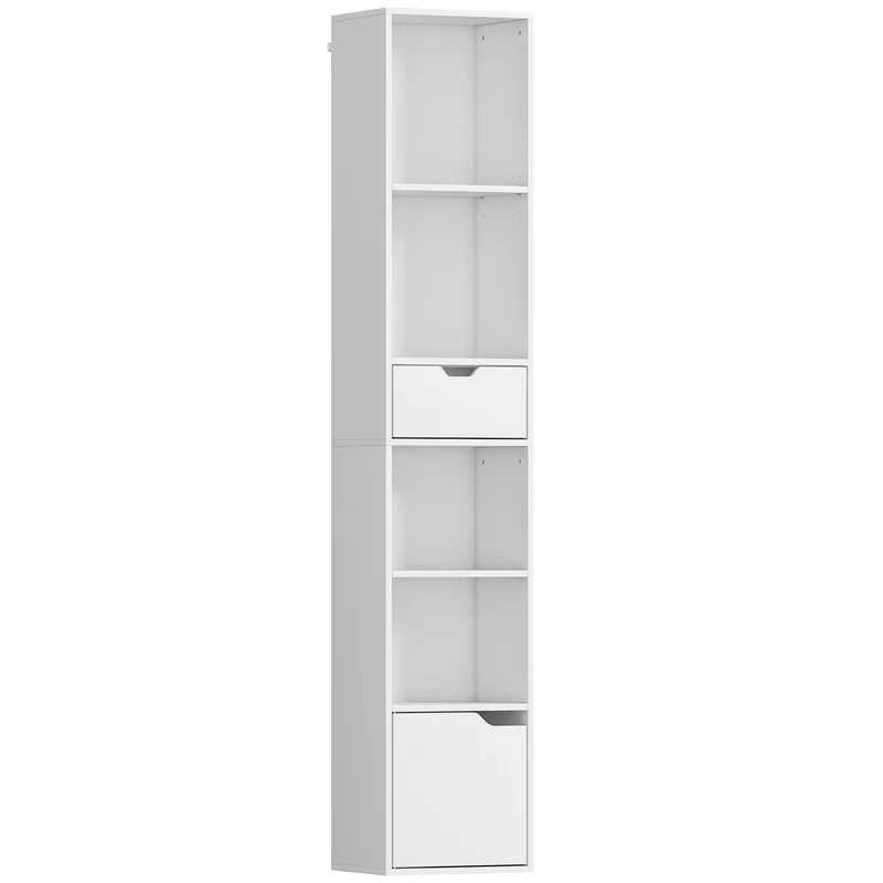 Estante com 6 Níveis Ajustável em 3 Posições com Gaveta Porta de Armário Estante Ajustável Estante Expositora Branco