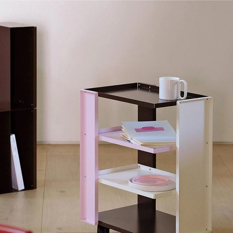 Contemporary Industrial Rectangular Carbon Steel Movable Storage Shelf 4-Tier For Living Room