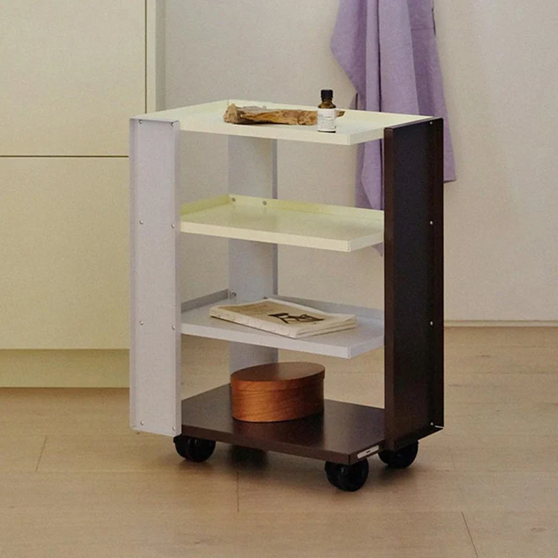 Contemporary Industrial Rectangular Carbon Steel Movable Storage Shelf 4-Tier For Living Room