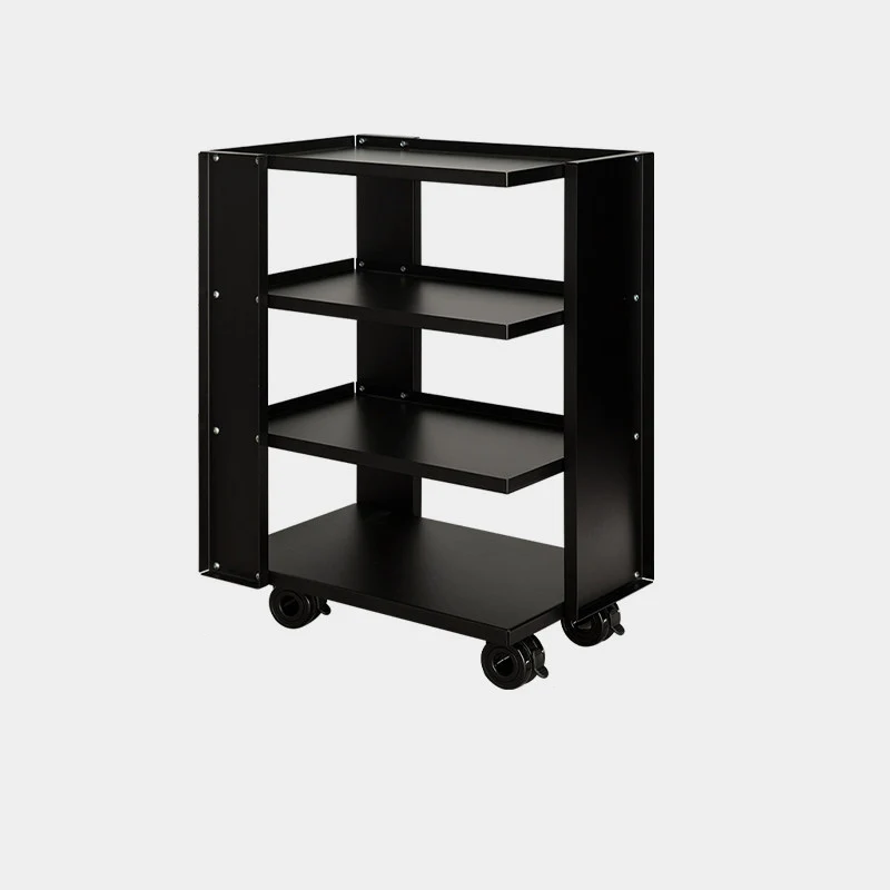 Contemporary Industrial Rectangular Carbon Steel Movable Storage Shelf 4-Tier For Living Room