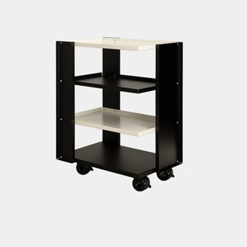 Contemporary Industrial Rectangular Carbon Steel Movable Storage Shelf 4-Tier For Living Room