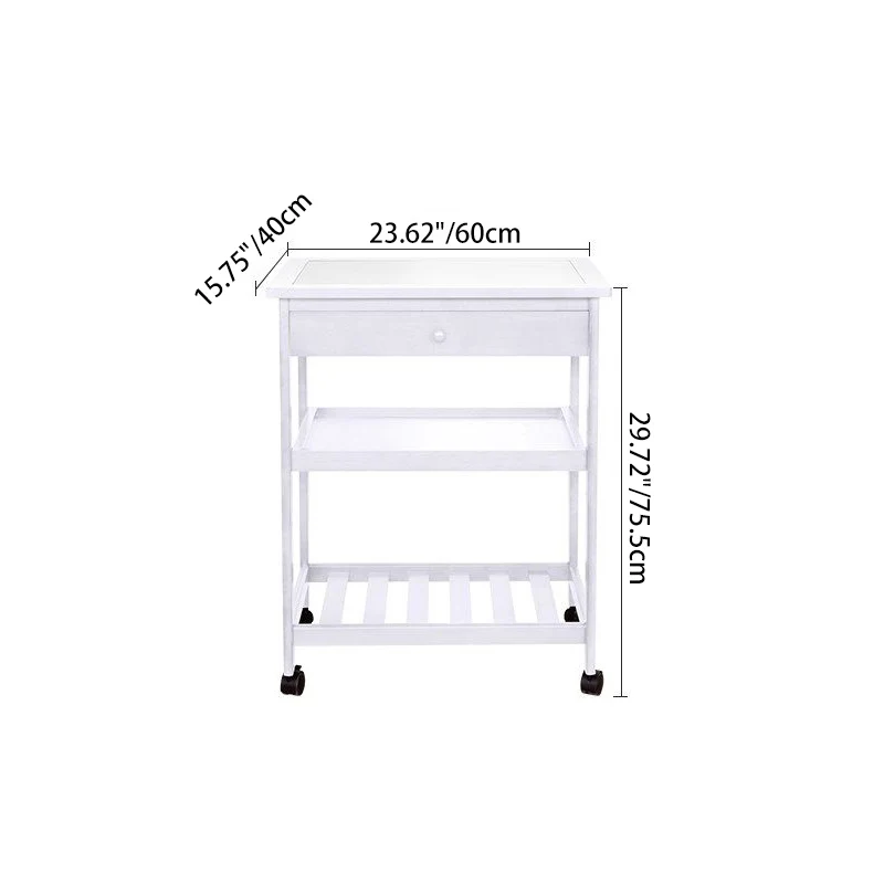 Modern Minimalist Rectangular Rubberwood Rock Slab Movable Storage Shelf 3-Tier For Living Room