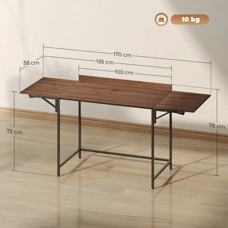 Secretária Dobrável 2 Abas 170x58x78 cm para 2 Monitores Cor Nogueira