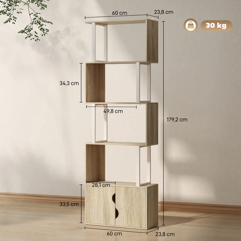 Estante 5 Níveis em S com Armário Duplo 60x23,8x179,2 cm Efeito Madeira