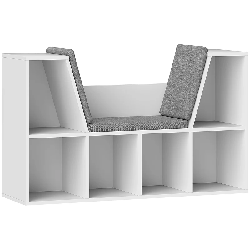 Estante com Assento 6 Compartimentos Estofada 105x30x63 cm Branco