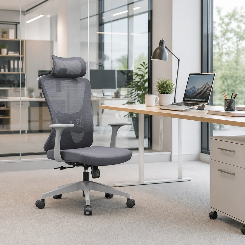 Modern Minimalist High-Back Mesh Staff Office Chair - Adjustable Headrest With Hanger Silent Casters Desk Chair For Home Office