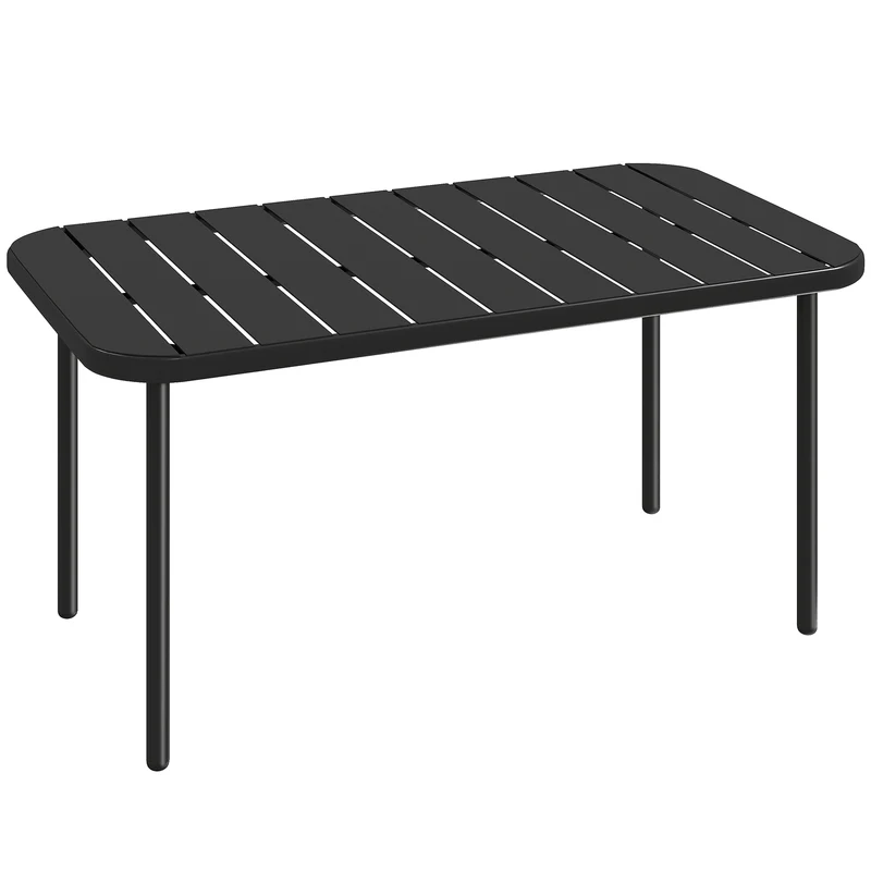 Mesa de Centro Exterior Mesa de Pátio Retangular em Metal Resistente às Intempéries com Tampo em Ripas para Uso Externo