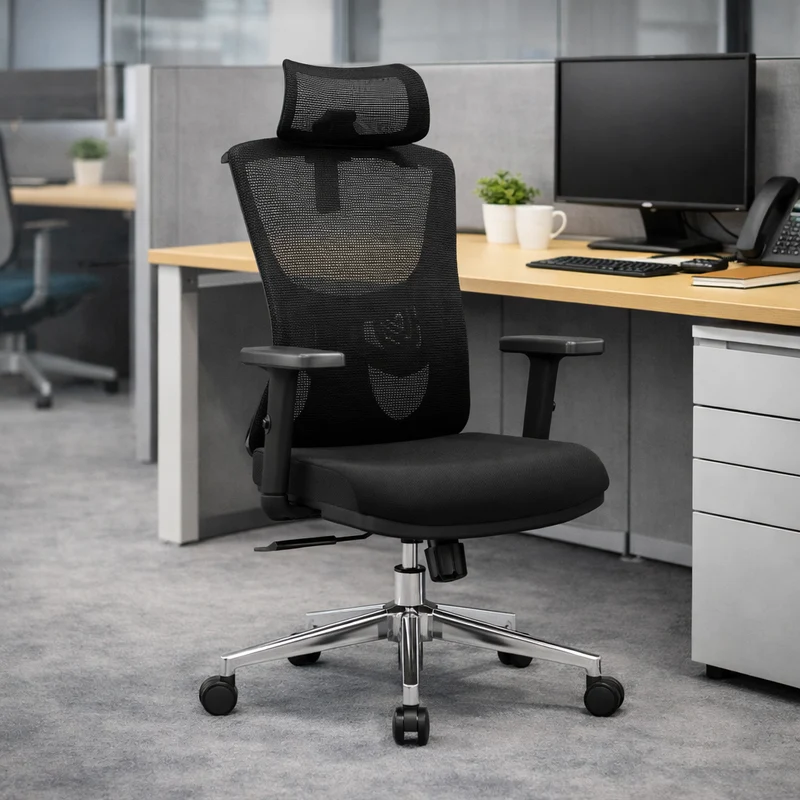 Modern Minimalist High-Back Mesh Executive Chair - High-Load Electroplated Base & Silent Casters Ergonomic Office Chair For Home Office