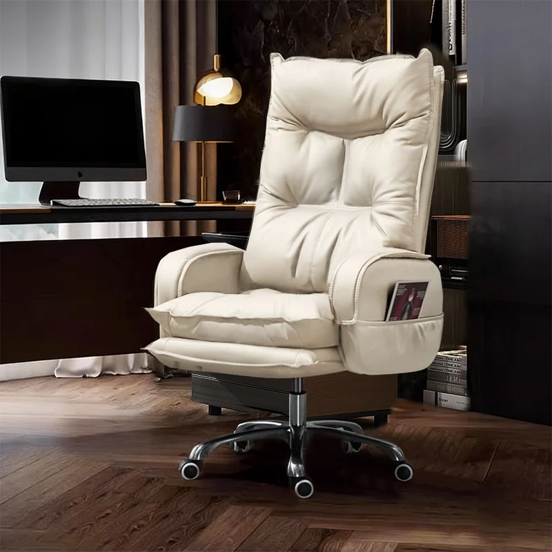 Modern Minimalist Rectangular PU Leather Steel Aluminum Alloy Swivel Mobile Desk Chair Backrest Armrest For Home Office