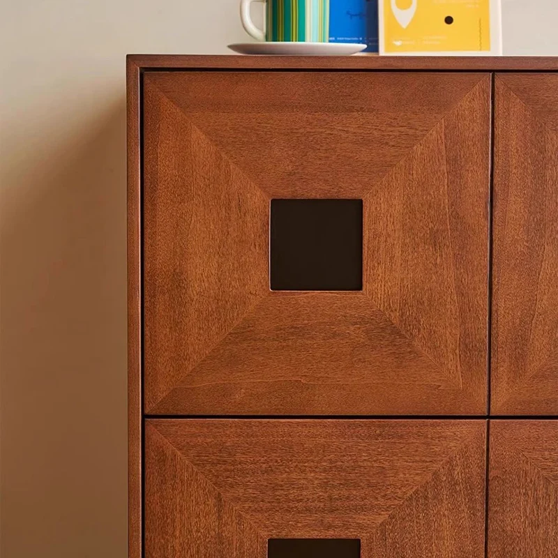 Traditional Vintage Rubberwood Square Storage Cabinet 2-Drawer For Living Room