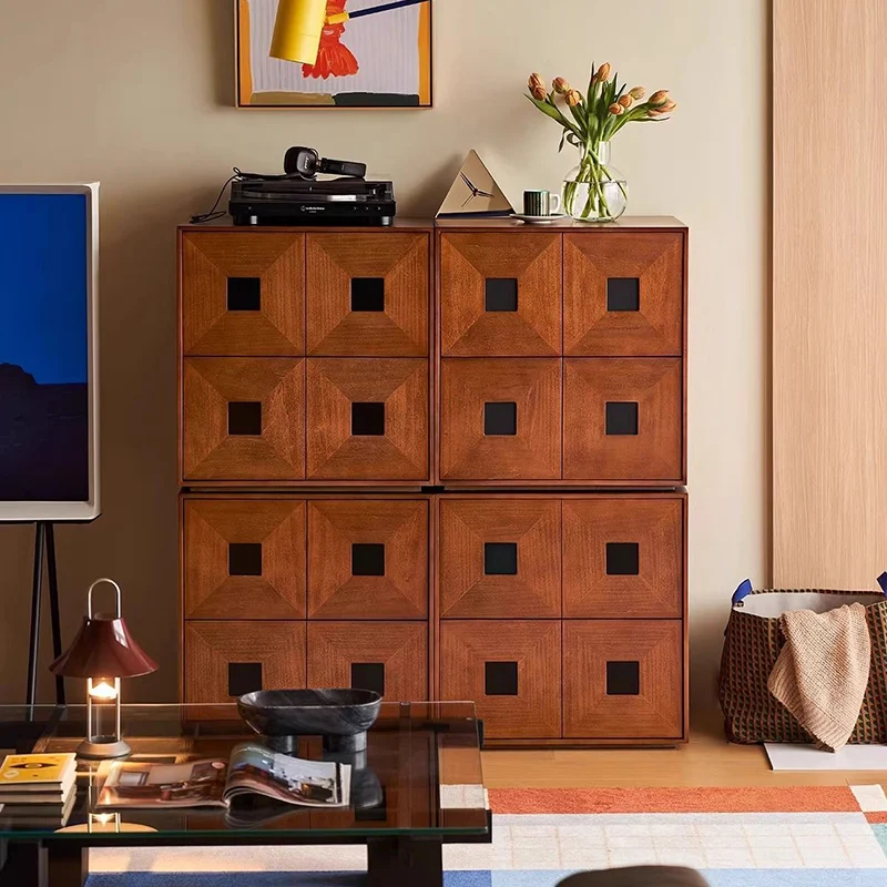 Traditional Vintage Rubberwood Square Storage Cabinet 2-Drawer For Living Room