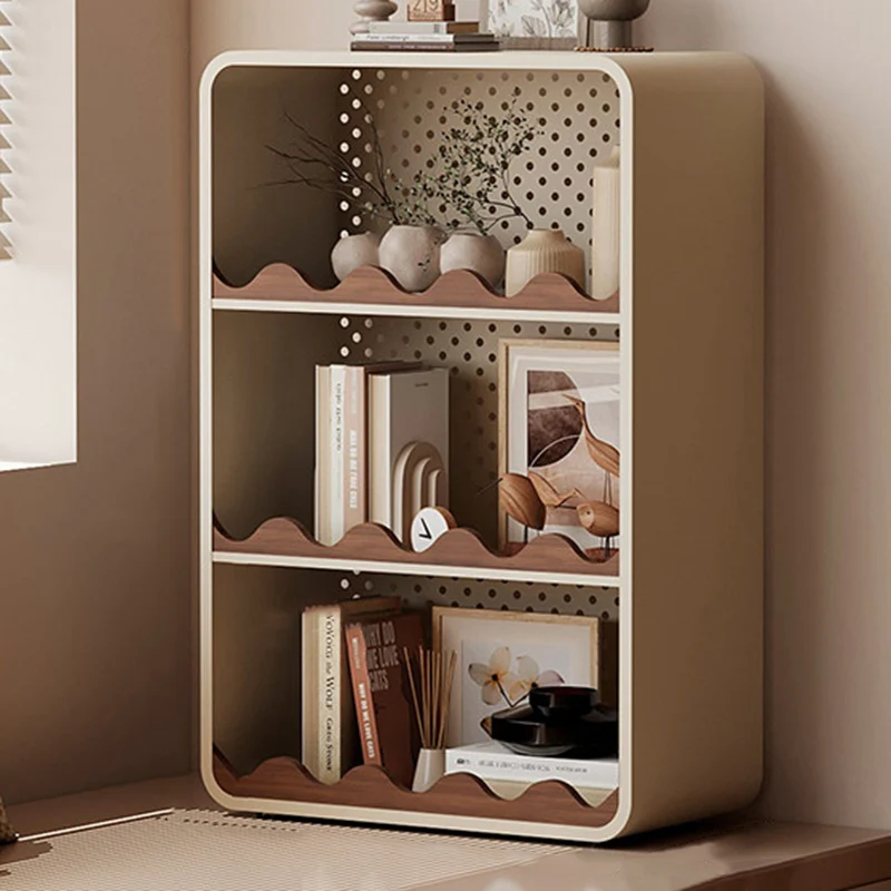 Contemporary Creative Iron & MDF Rectangular Rounded Corner Storage Shelf 3/4-Tier Open Organizer For Home Office Bedroom Window Desk
