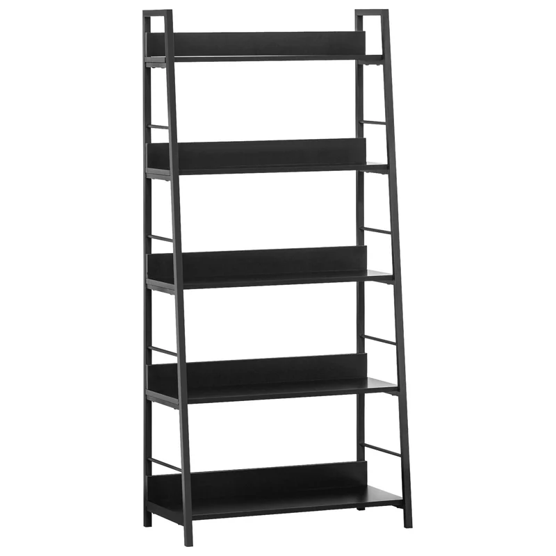 Estante Biblioteca de Arrumação Estilo Industrial inclinada 5 Níveis 70L x 35l x 150H cm Preto