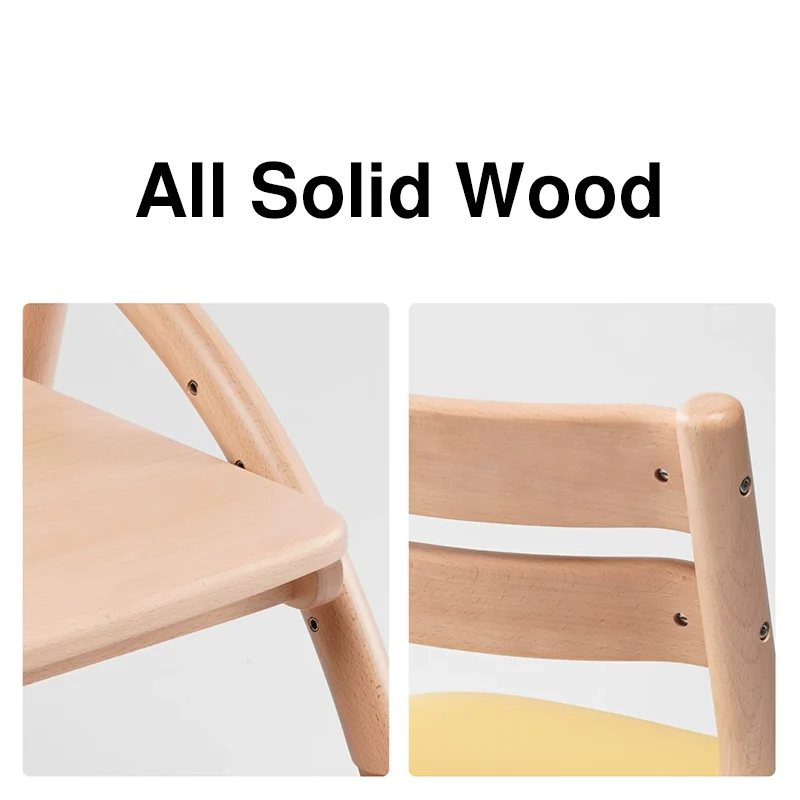 Modern Minimalist Solid Beech Wood Kids Study Chair - Adjustable Height Ergonomic Learning Chair With Footrest & Hidden Gravity Wheels