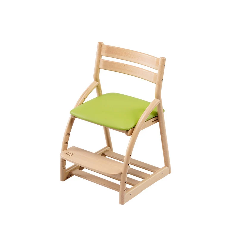 Modern Minimalist Solid Beech Wood Kids Study Chair - Adjustable Height Ergonomic Learning Chair With Footrest & Hidden Gravity Wheels