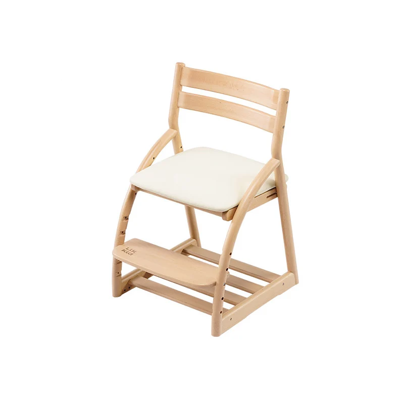 Modern Minimalist Solid Beech Wood Kids Study Chair - Adjustable Height Ergonomic Learning Chair With Footrest & Hidden Gravity Wheels