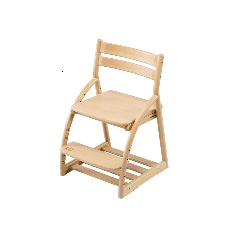 Modern Minimalist Solid Beech Wood Kids Study Chair - Adjustable Height Ergonomic Learning Chair With Footrest & Hidden Gravity Wheels