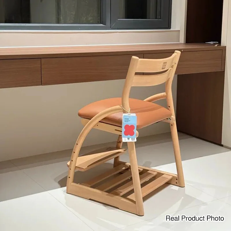 Modern Minimalist Solid Beech Wood Kids Study Chair - Adjustable Height Ergonomic Learning Chair With Footrest & Hidden Gravity Wheels