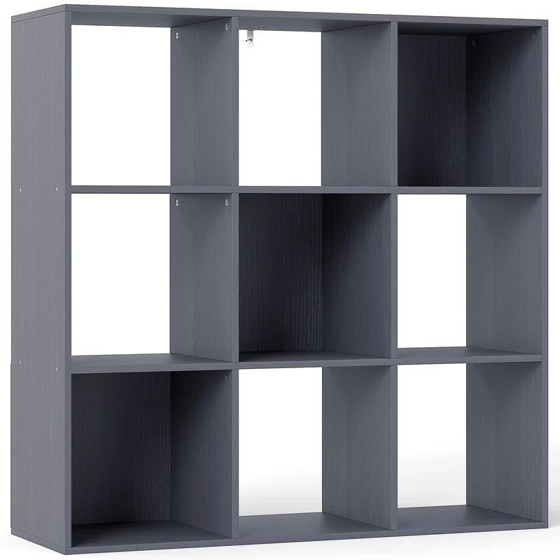 Estante de Arrumação de 3 Níveis com 9 Compartimentos para Sala Escritório Quarto 91x29,5x91 cm Cinza