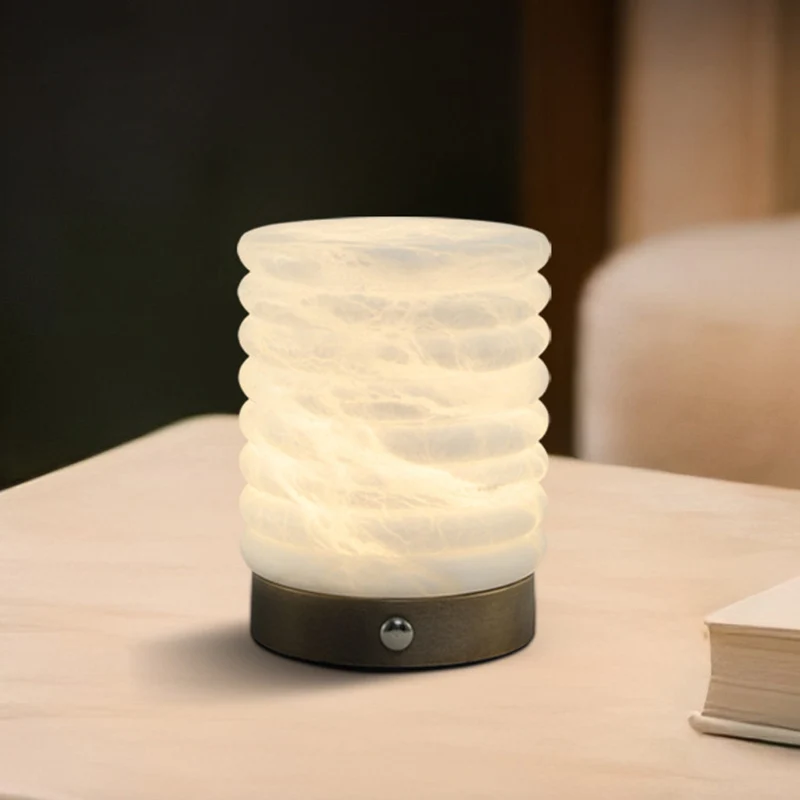 Scandinavian Natural Marble Aluminum Alloy Table Lamp USB Rechargeable - Touch Dimmable Ambient Bedside Lamp For Bedroom Living Room