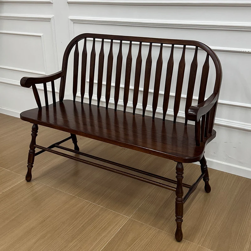 Traditional Vintage Hollow Trapezoidal Red Oak Plywood Bench Backrest Armrest For Dining Room & Balcony