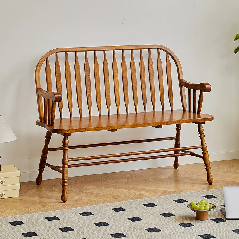 Traditional Vintage Hollow Trapezoidal Red Oak Plywood Bench Backrest Armrest For Dining Room & Balcony