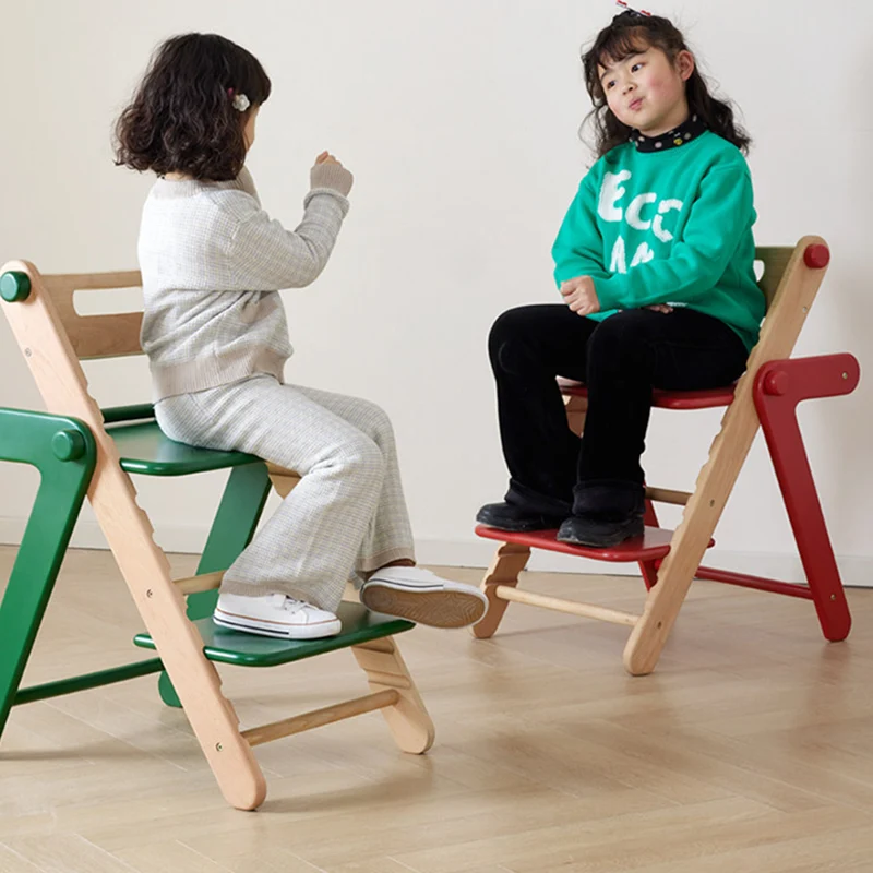 Modern Minimalist Geometric Beech & Plywood Adjustable Kids Lounge Chair Backrest Armless For Dining Room & Study