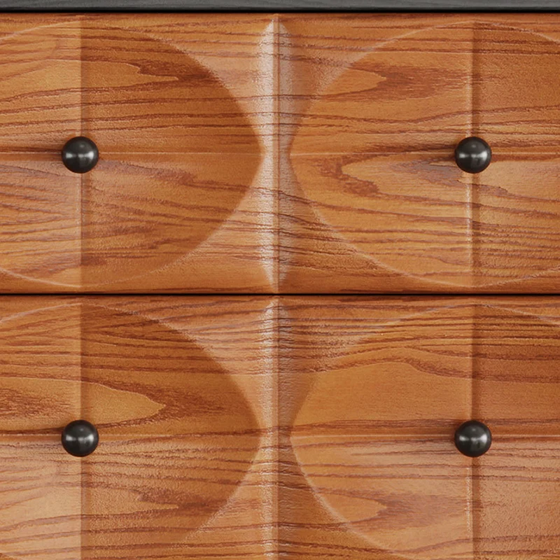 Traditional Chinese Red Oak Spherical Rectangular Storage Cabinet 3/4/5-Drawer For Living Room