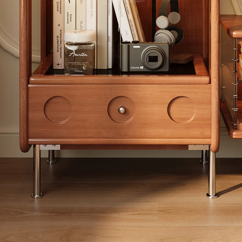 Traditional French Poplar Wood Glass Stainless Steel Rounded Rectangular Storage Cabinet 1-Drawer For Living Room