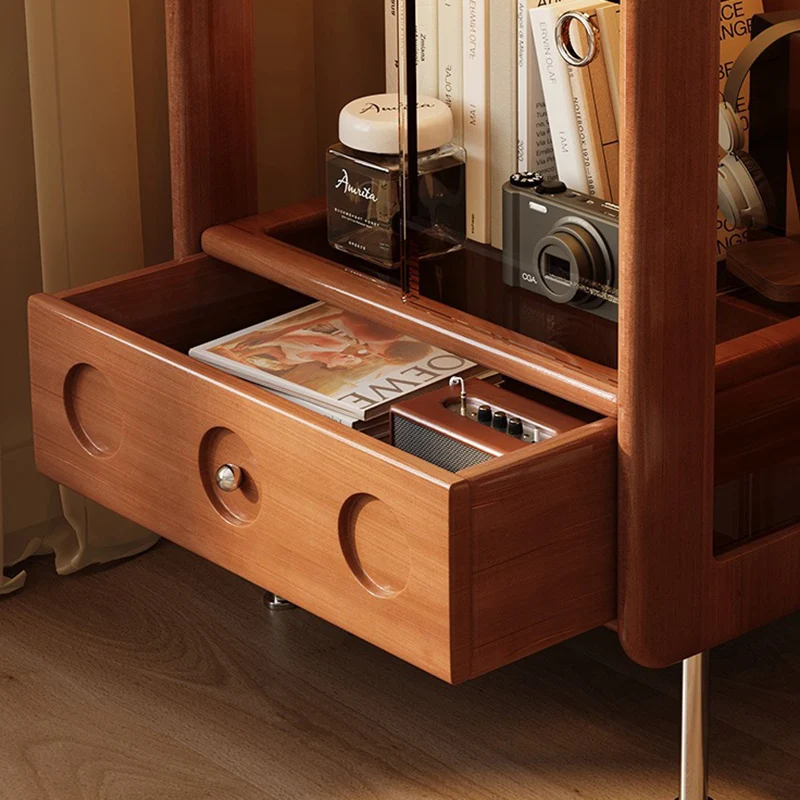 Traditional French Poplar Wood Glass Stainless Steel Rounded Rectangular Storage Cabinet 1-Drawer For Living Room