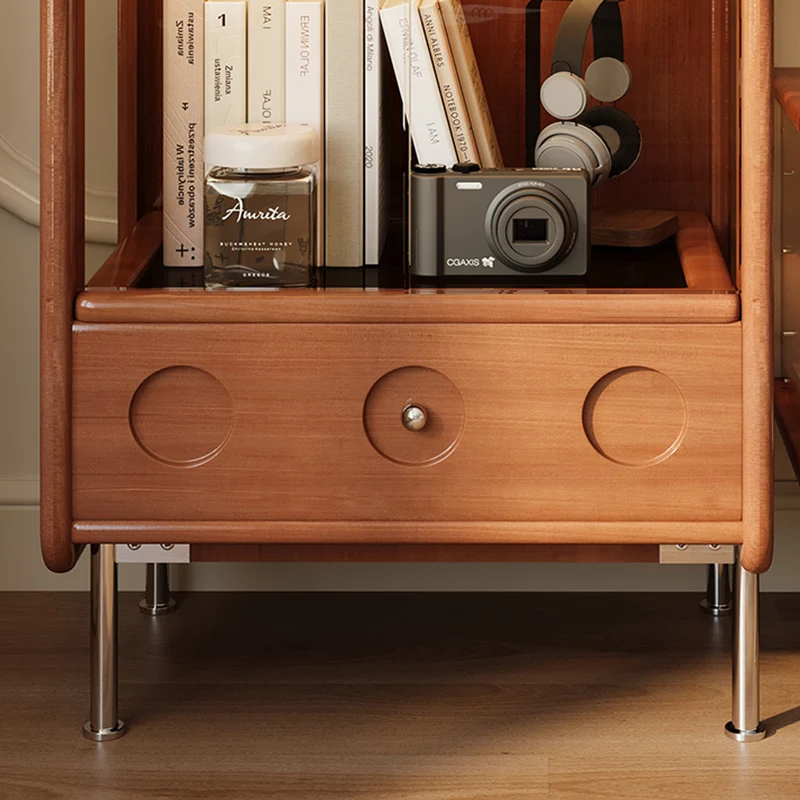 Traditional French Poplar Wood Glass Stainless Steel Rounded Rectangular Storage Cabinet 1-Drawer For Living Room