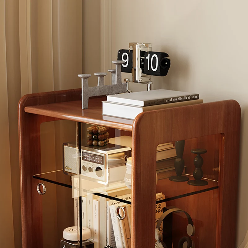 Traditional French Poplar Wood Glass Stainless Steel Rounded Rectangular Storage Cabinet 1-Drawer For Living Room