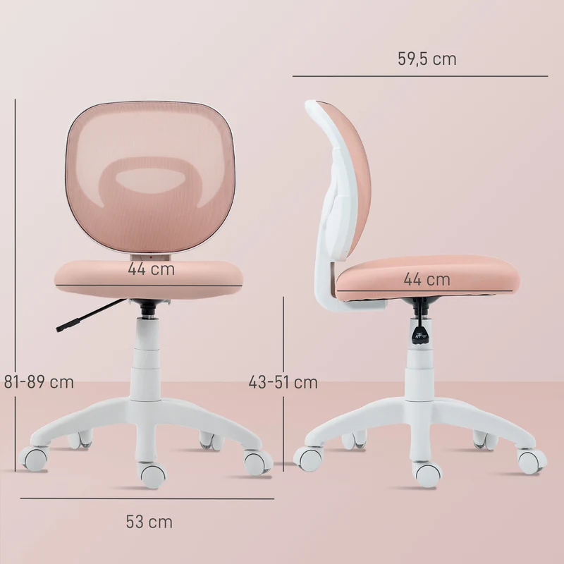 Cadeira de Escritório Ergonômica com Encosto em C, Regulável em Altura, Rosa