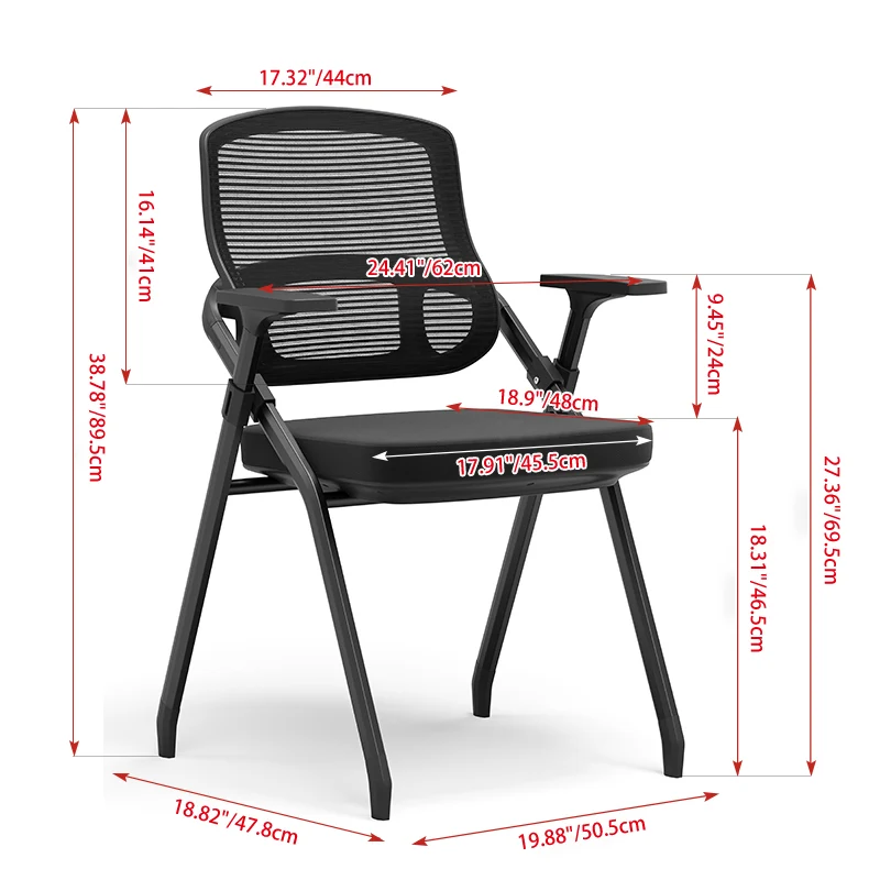 Modern Ergonomic Foldable Mesh Training Chair - Rectangular Stackable Conference Chair Space Saving Commercial Seating For Home Office