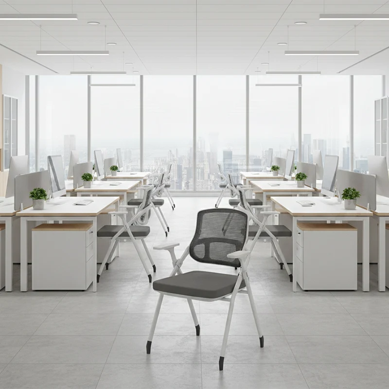 Modern Folding Ergonomic Mesh Desk Chair - Rectangular Stackable Conference Chair Space Saving Design For Home Office