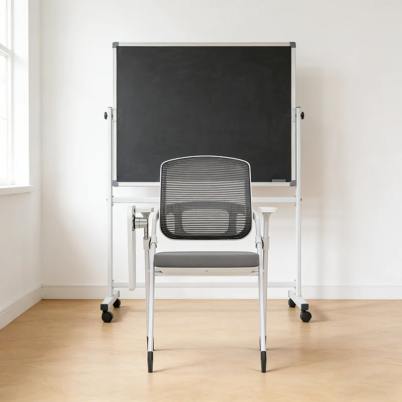 Modern Multi-Functional Mesh Conference Training Chair - Rectangular Foldable Ergonomic Office Chair With Stackable Writing Board For Home Office