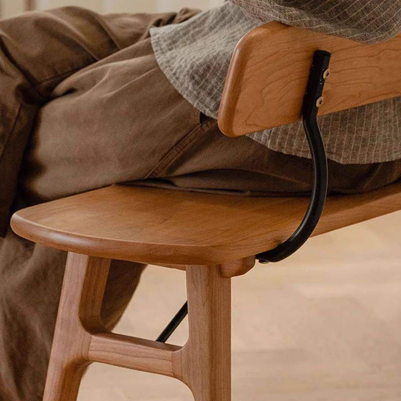 Modern Mid-Century Oval Rubberwood Carbon Steel Comfortable Bench Backrest Armless For Dining Room & Entryway