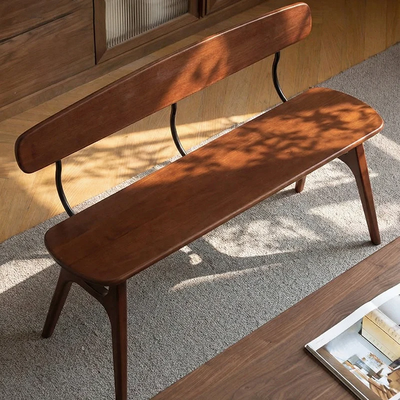 Modern Mid-Century Oval Rubberwood Carbon Steel Comfortable Bench Backrest Armless For Dining Room & Entryway