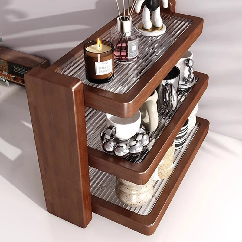 Modern Minimalist MDF Acrylic Iron Rectangular Desktop Storage Shelf 3-Tier For Living Room & Bedroom